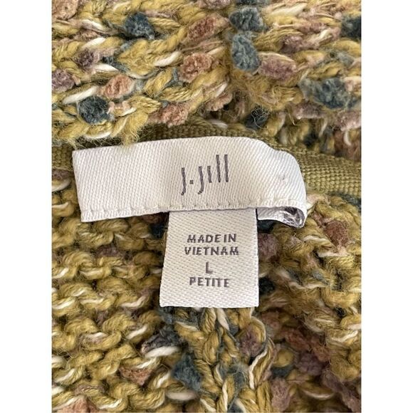 J.Jill Women's Open Front Chunky-Knit Cardigan Sweater Green Ochre Size L/P - Picture 3 of 5